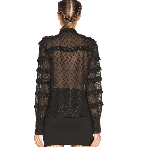 Isabel Marant | Lurex Dot Alba Top EU40/US Large Black Glitter Ruffle Trim - Picture 2 of 10
